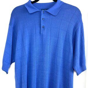 Paul Fredrick Silk Three Button Camp Collar Casual Blue Shirt Size M